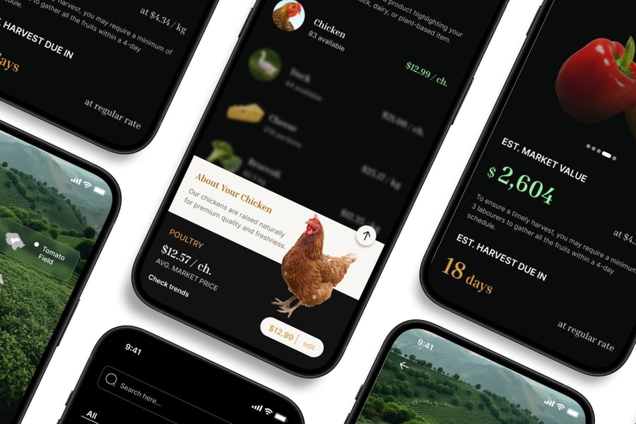 漂亮的黑色农场管理主题移动应用APP UI界面素材包