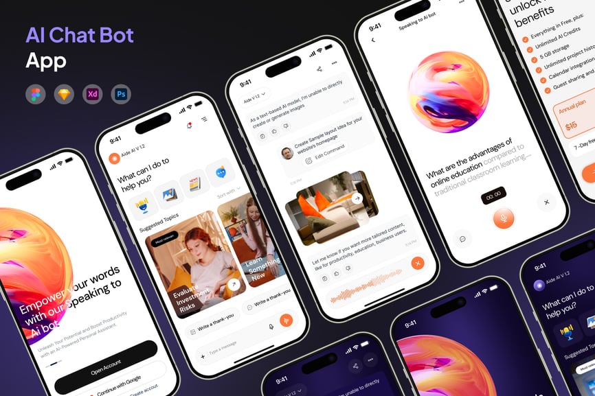 人工智能聊天机器人移动APP UI界面素材包-1 人工智能聊天机器人移动APP UI界面素材包