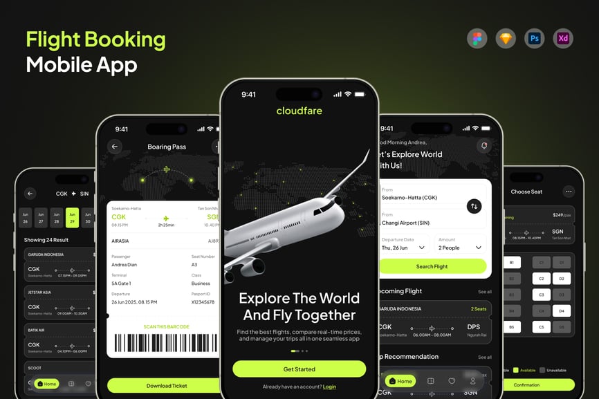 漂亮的黑色航班预订移动应用程序-1 漂亮的黑色航班预订移动应用程序