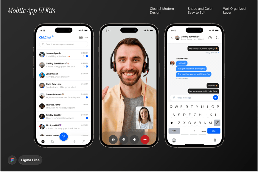 ChitChat:一款漂亮简洁的蓝色聊天和消息应用APP UI素材包-1 ChitChat:一款漂亮简洁的蓝色聊天和消息应用APP UI素材包