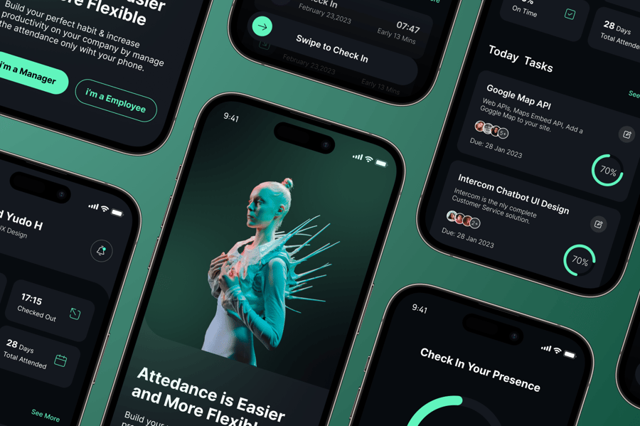 出勤监控主题移动应用APP UI Kit素材包-4 出勤监控主题移动应用APP UI Kit素材包