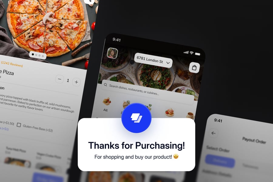 漂亮的黑色食品配送移动应用 UI 设计套件