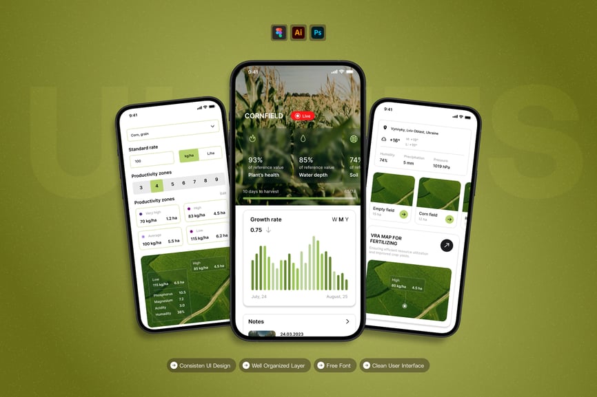 绿色农业主题移动APP UI界面素材包