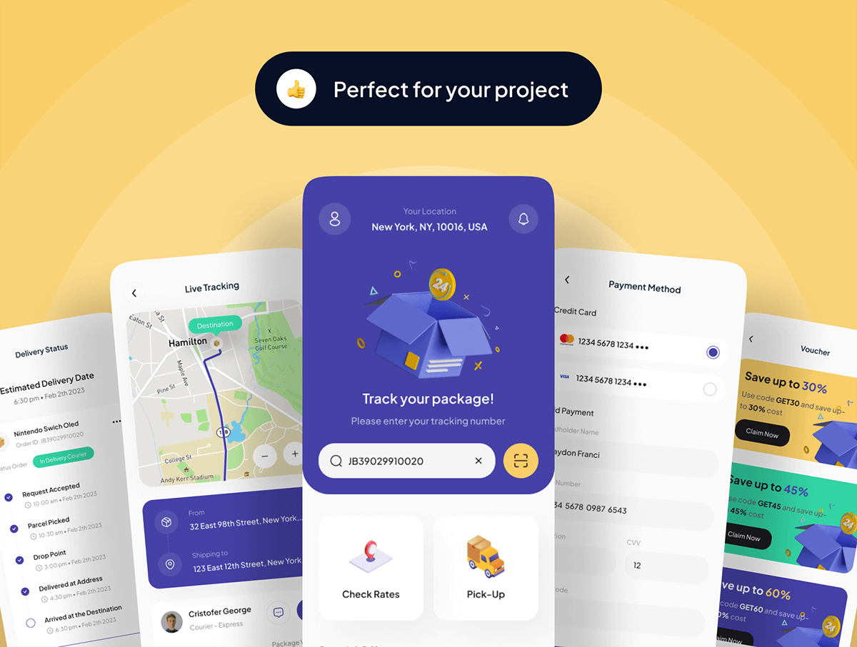 35个快递主题APP UI界面 配明暗双主题完整UI组件