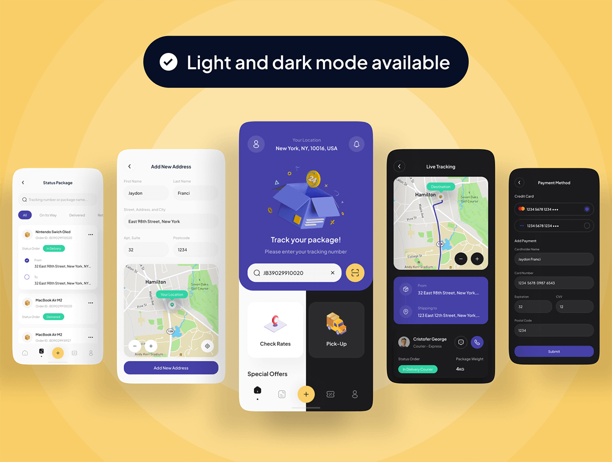 35个快递主题APP UI界面 配明暗双主题完整UI组件