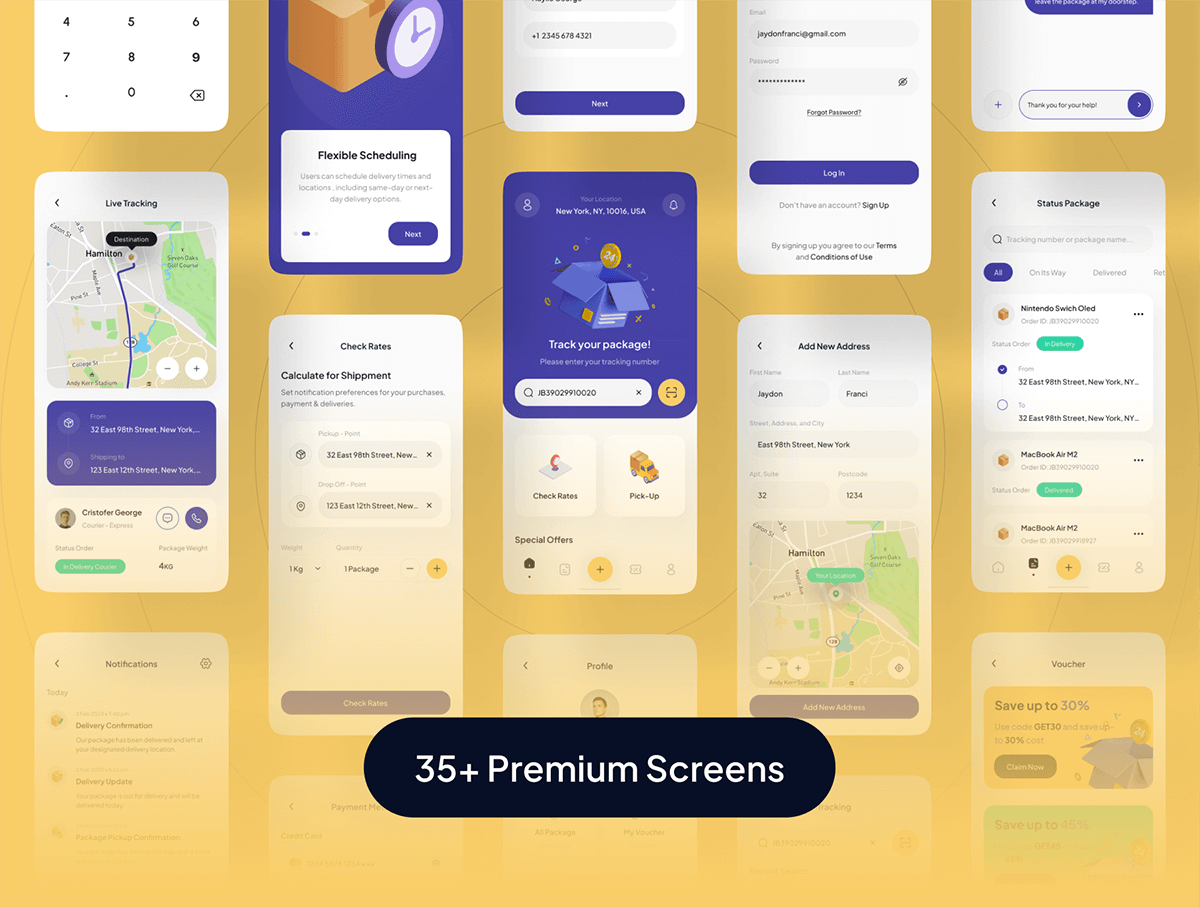 35个快递主题APP UI界面 配明暗双主题完整UI组件