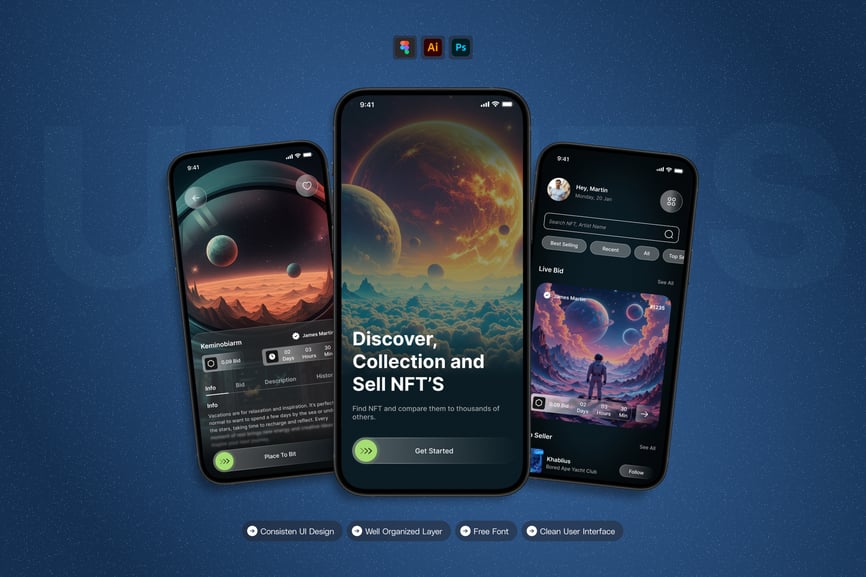 黑色NFT主题APP UI界面素材包-1 黑色NFT主题APP UI界面素材包