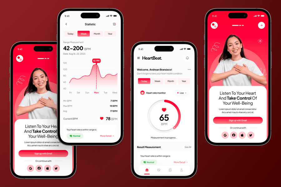 心率测试和健身追踪主题移动APP UI界面素材包