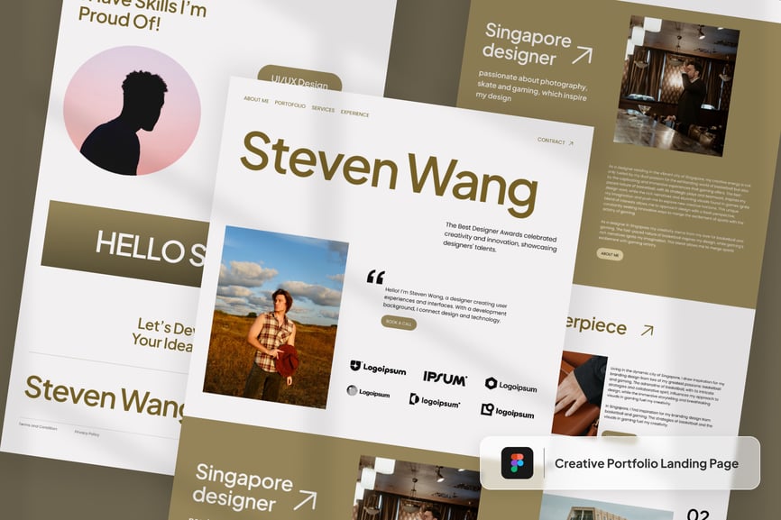 简洁金色作品集主题着陆页UI设计素材包（Figma）