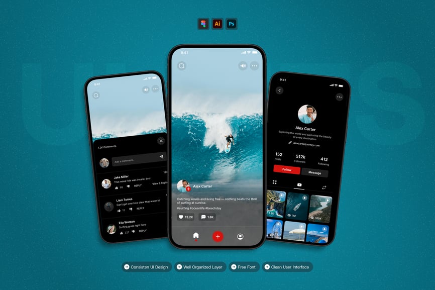 黑红色调社交主题APP UI界面素材包-1 黑红色调社交主题APP UI界面素材包