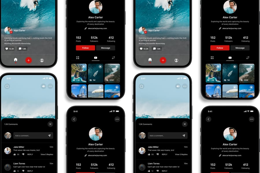 黑红色调社交主题APP UI界面素材包-3 黑红色调社交主题APP UI界面素材包