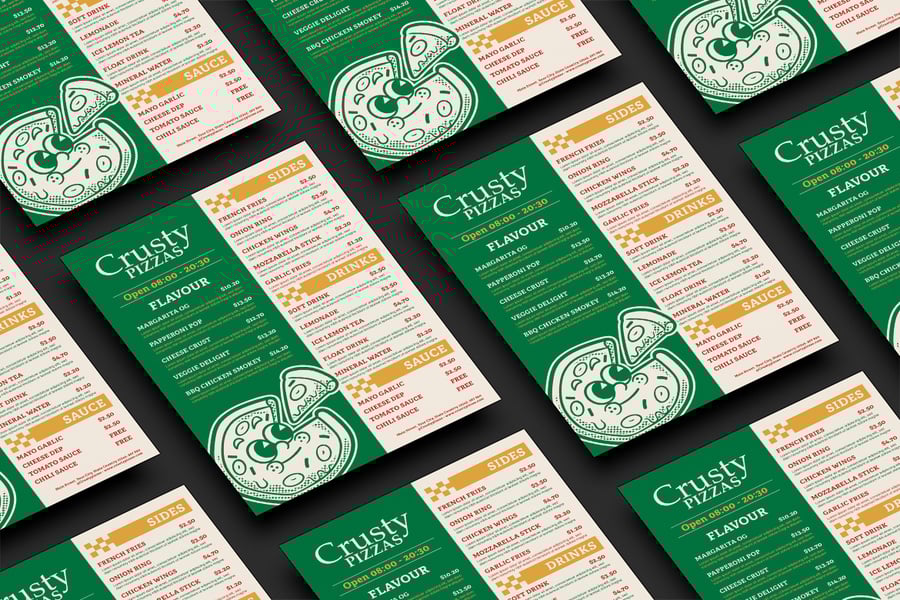 绿色的脆皮披萨极简风格菜单