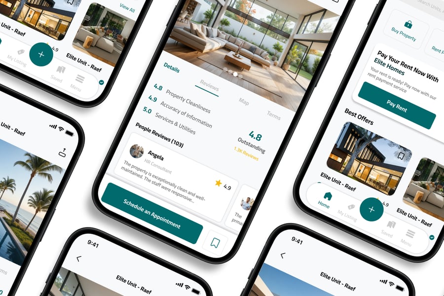 漂亮的绿色房地产主题APP UI界面素材包