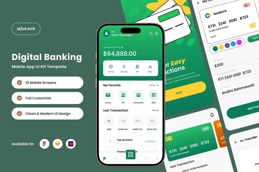一套绿色新一代数字银行应用程序APP UI界面素材包-1 一套绿色新一代数字银行应用程序APP UI界面素材包