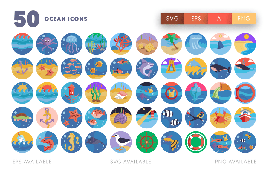 50个漂亮的矢量海洋图标素材包