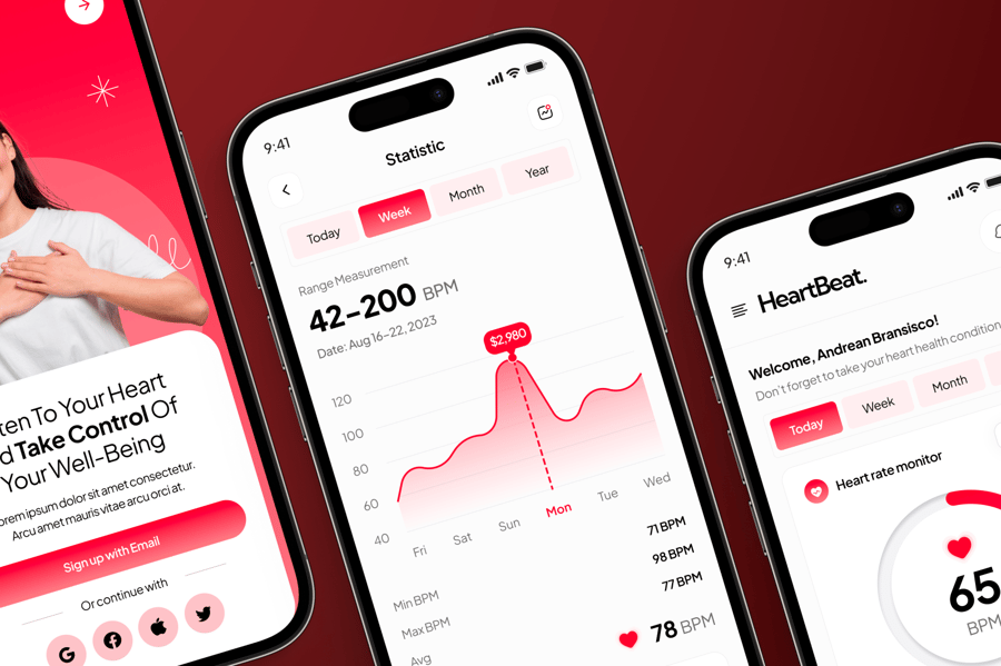 心率测试和健身追踪主题移动APP UI界面素材包