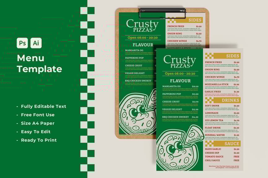 绿色的脆皮披萨极简风格菜单