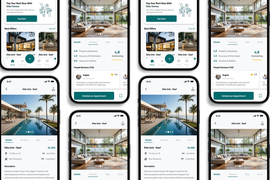 漂亮的绿色房地产主题APP UI界面素材包