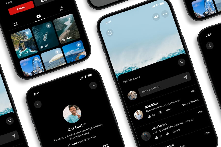 黑红色调社交主题APP UI界面素材包-2 黑红色调社交主题APP UI界面素材包