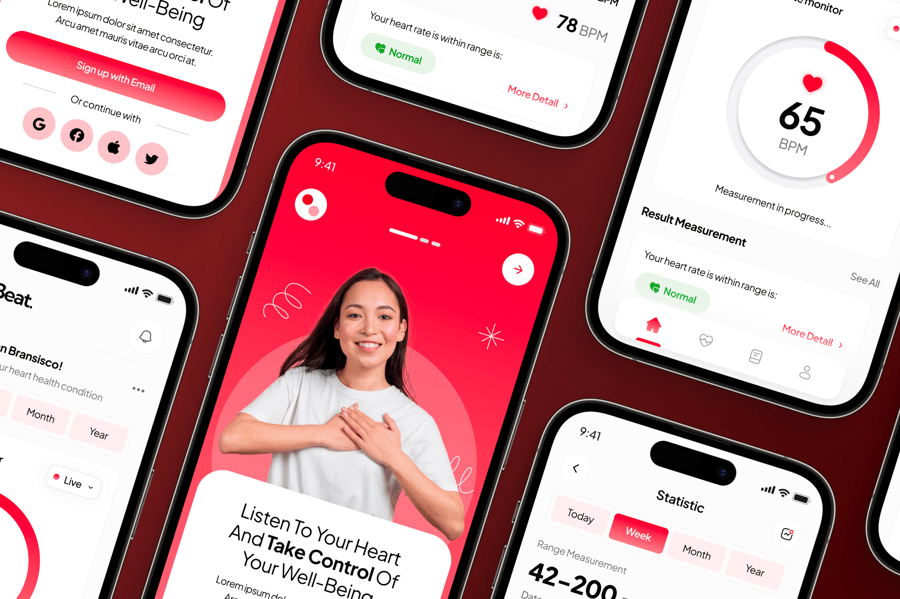心率测试和健身追踪主题移动APP UI界面素材包
