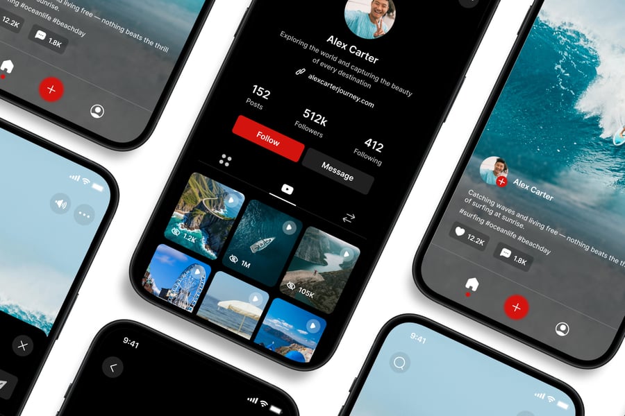 黑红色调社交主题APP UI界面素材包-4 黑红色调社交主题APP UI界面素材包