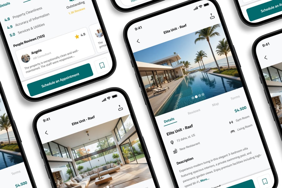 漂亮的绿色房地产主题APP UI界面素材包