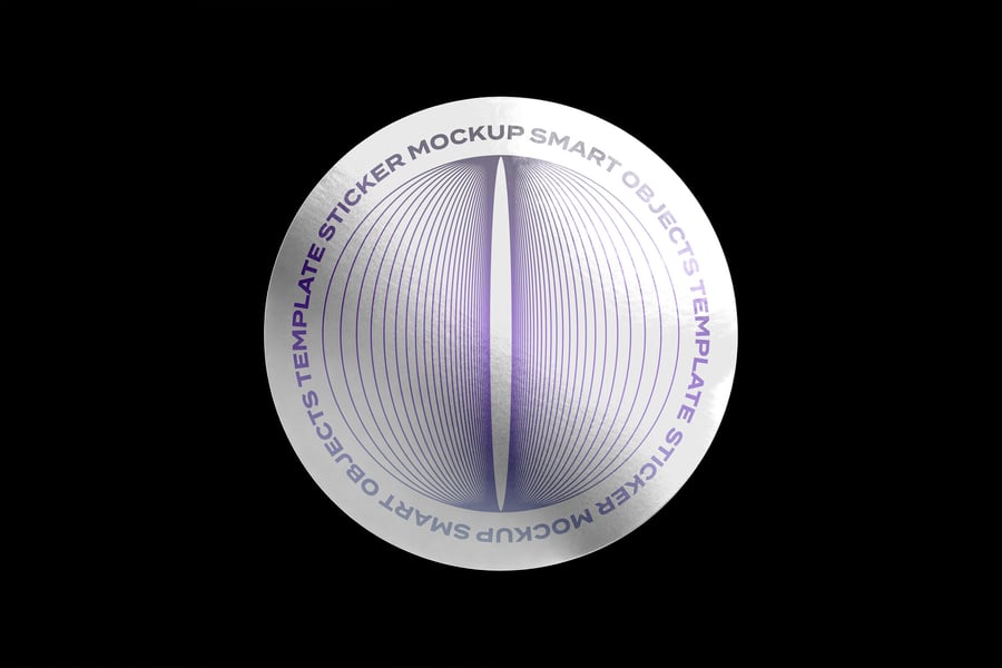 漂亮的圆形亮面金属贴纸PSD样机素材包-3 漂亮的圆形亮面金属贴纸PSD样机素材包