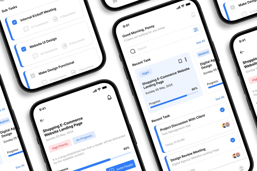 蓝色财务管理主题移动APP UI界面素材包