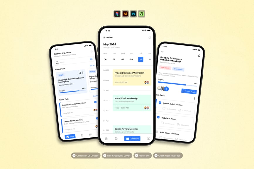 蓝色财务管理主题移动APP UI界面素材包