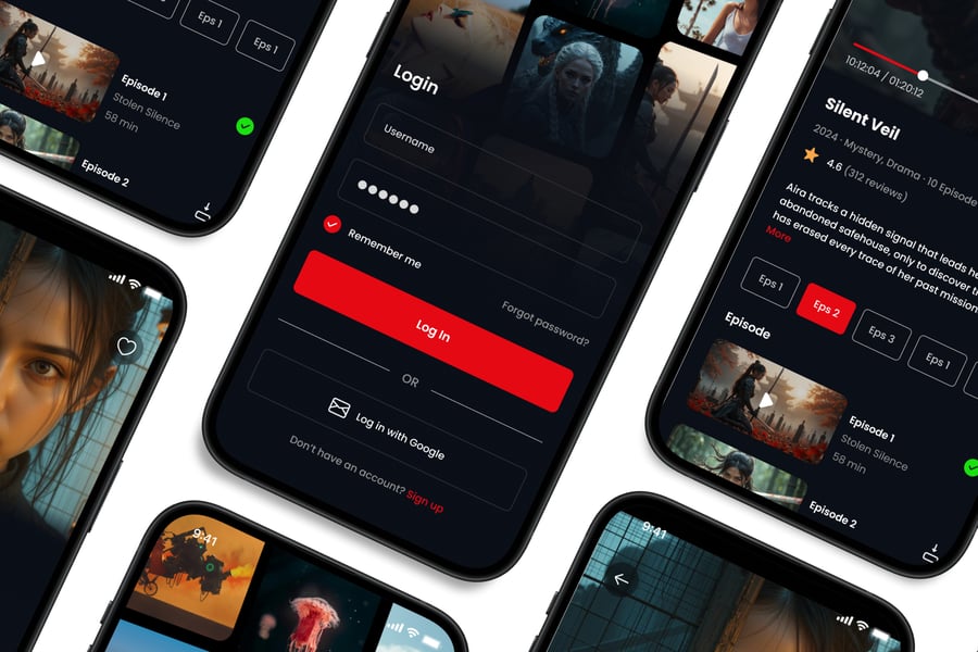 黑色视频流媒体主题移动APP UI界面素材包-2 黑色视频流媒体主题移动APP UI界面素材包