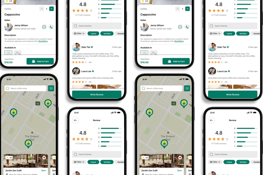 绿色咖啡店主题移动APP UI界面素材包