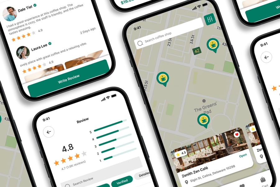 绿色咖啡店主题移动APP UI界面素材包