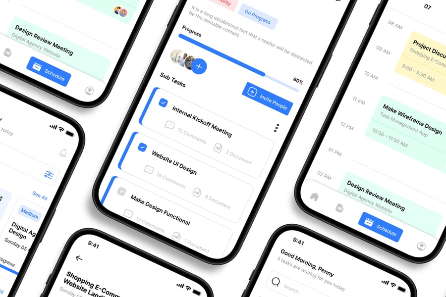 蓝色财务管理主题移动APP UI界面素材包