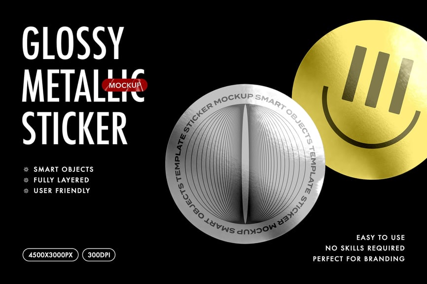 漂亮的圆形亮面金属贴纸PSD样机素材包-1 漂亮的圆形亮面金属贴纸PSD样机素材包
