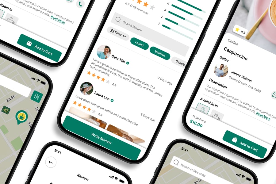 绿色咖啡店主题移动APP UI界面素材包