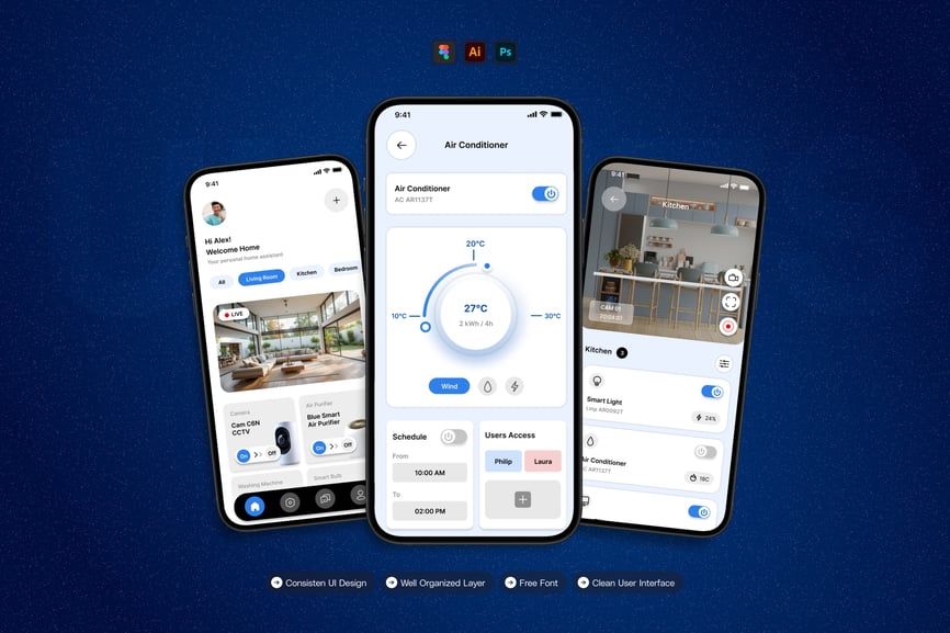一套蓝色智能家居主题移动APP UI界面素材包-1 一套蓝色智能家居主题移动APP UI界面素材包