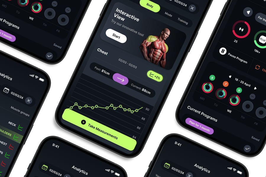酷黑风格健身主题移动APP UI界面素材包