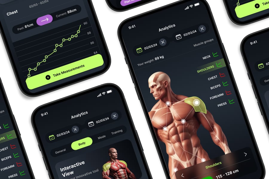 酷黑风格健身主题移动APP UI界面素材包