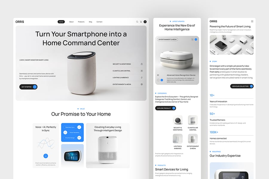 漂亮的科技蓝智能家居网站APP UI界面素材包-3 漂亮的科技蓝智能家居网站UI界面素材包