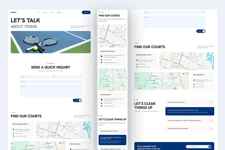 漂亮的蓝绿搭配网球学院网站UI界面素材包