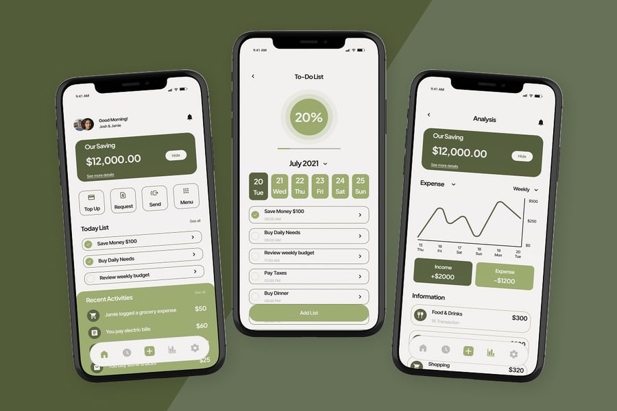 一套绿色情侣理财应用APP UI界面素材包