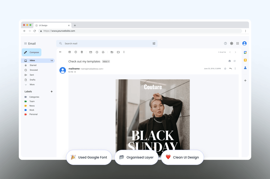 漂亮高级的时尚电子邮件简讯UI界面素材包