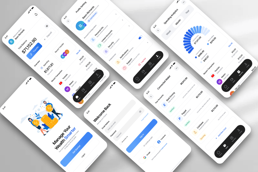 6个漂亮的蓝色手机端应用数字银行APP UI界面素材包