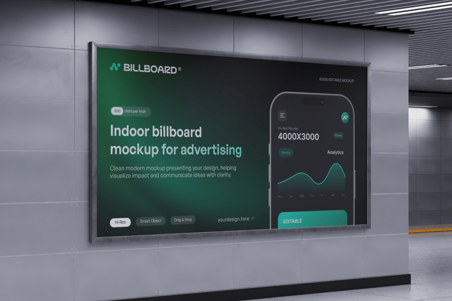 高级光影效果地铁站广告牌PSD模型素材包