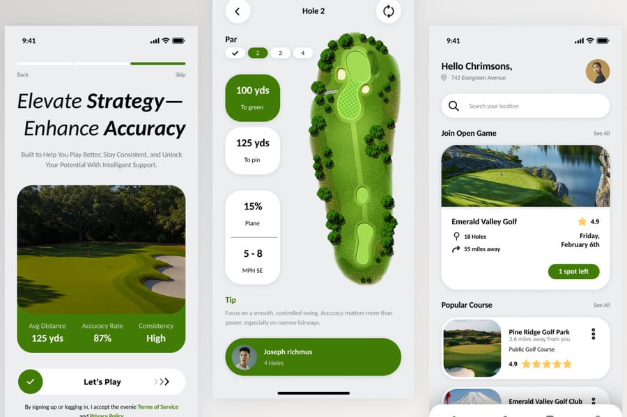 绿色高尔夫球运动主题APP UI界面素材包(Figma)-3 绿色高尔夫球运动主题APP UI界面素材包(Figma)