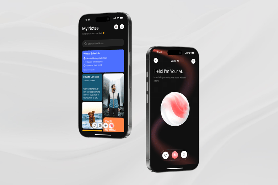 5个漂亮的黑色AI笔记应用APP UI界面素材包-4 5个漂亮的黑色AI笔记应用APP UI界面素材包