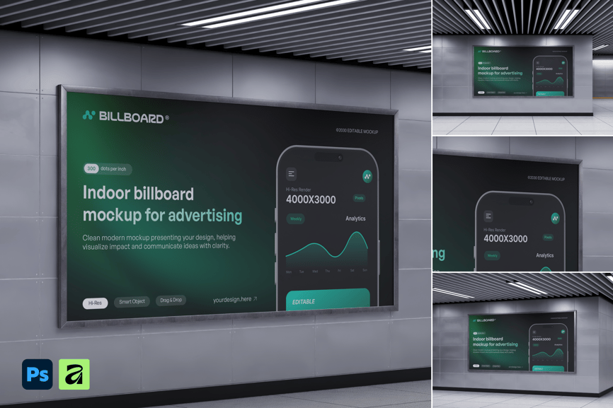 高级光影效果地铁站广告牌PSD模型素材包