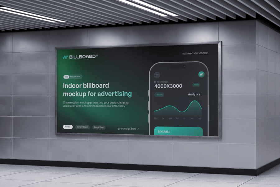 高级光影效果地铁站广告牌PSD模型素材包