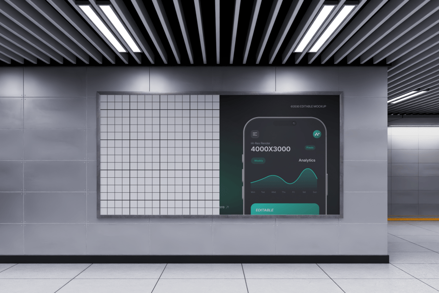 高级光影效果地铁站广告牌PSD模型素材包