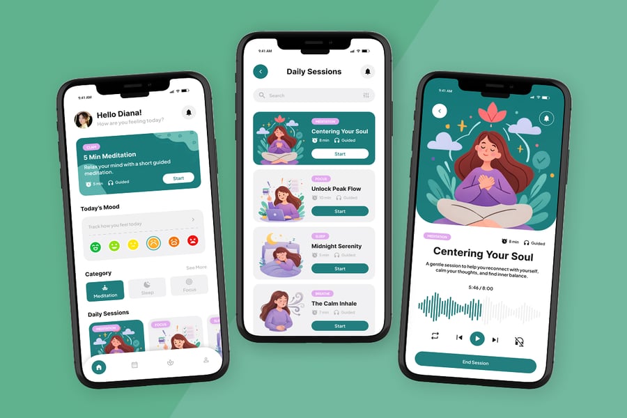 一套平静健康应用APP UI界面素材包-2 一套平静健康应用APP UI界面素材包